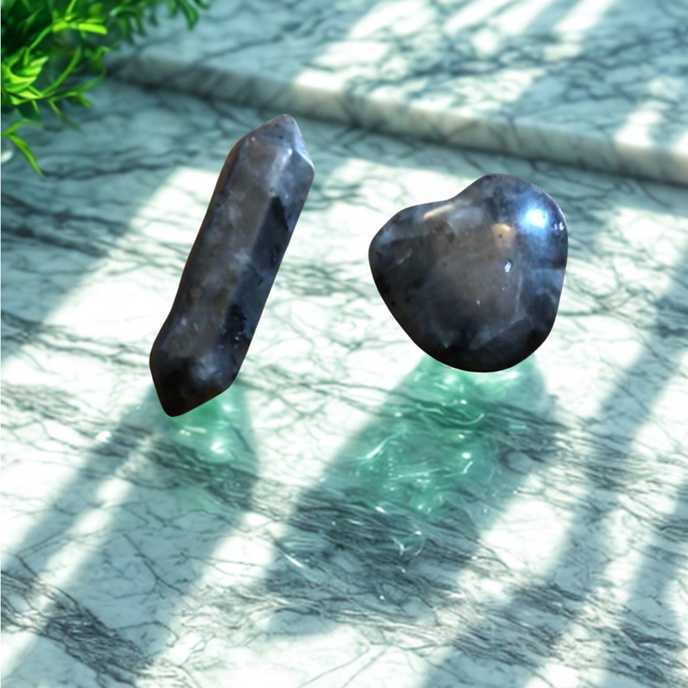 Mini Larvikite Crystal Set | Point + Heart | Natural Stone ✨